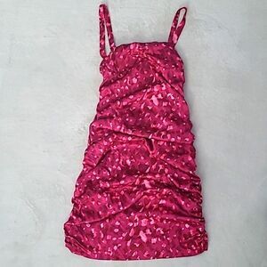 Lioness Womens Medium Ruched Dress Pink Animal Print Sweetheart Straps Romantic